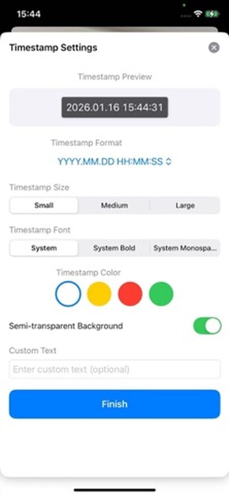Timetag Camera — live timestamp overlay on an iPhone photo